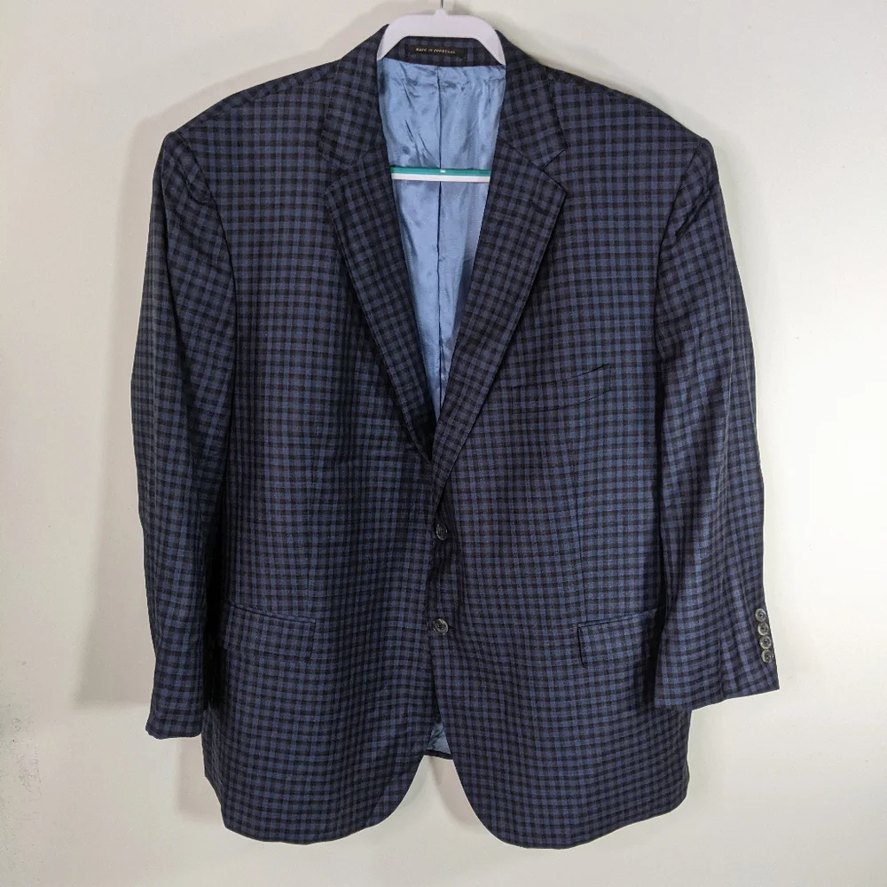 Mens Blue Plaid Blazer 51 Virgin Wool J Hilburn New with Tags - Picture 1 of 13